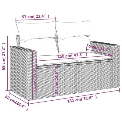 5-delige Loungeset met kussens poly rattan grijs - thumbnail