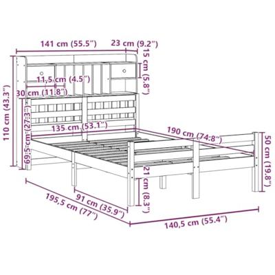 Bed met boekenkast zonder matras grenenhout wit 135x190 cm