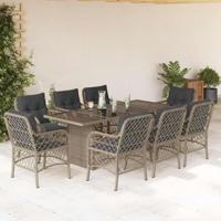 9-delige Tuinset met kussens poly rattan lichtgrijs - thumbnail