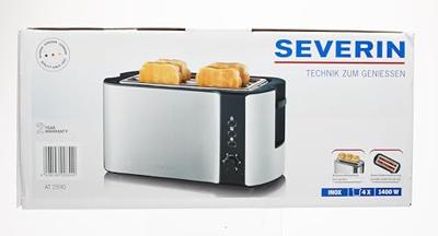 Severin AT 2590 Broodrooster met dubbele lange sleuf Met broodrekje RVS, Zwart