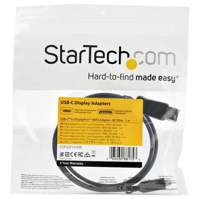 StarTech.com 1 m USB-C naar DisplayPort 1.4-kabel, 8K/5K/4K USB Type-C naar DP 1.4 Alt Mode videoadapter/kabel, HBR3/HDR/DSC, 8K 60Hz DP monitorkabel, USB-C/Thunderbolt 3 compatibel (CDP2DP141MB)