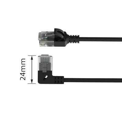 ACT Zwarte 1 meter U/UTP CAT6A LSZH slimline patchkabel met RJ45 connectoren. recht naar 90° haaks - thumbnail