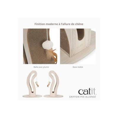 Krabpaal voor katten - CATIT - Pixi kattenstaart - Met stoffen bal en veer - Natuurlijke eikenlook