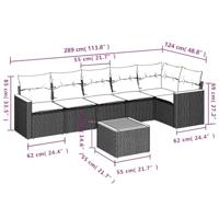 7-delige Loungeset met kussens poly rattan beige - thumbnail