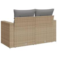 Tuinbank 2-zits met kussens poly rattan beige - thumbnail