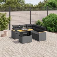 6-delige Loungeset met kussens poly rattan zwart - thumbnail