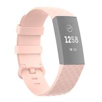 By Qubix - Compatible met Fitbit Charge 3 - Fitbit Charge 4 siliconen diamant pattern bandje - Maat: Large - licht roze - Compatible fitbit bandje - thumbnail