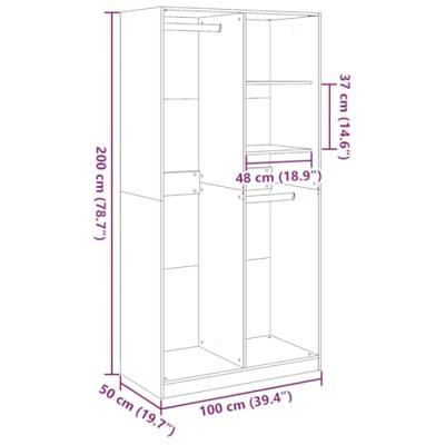 Kledingkast 100x50x200 cm bewerkt hout betongrijs