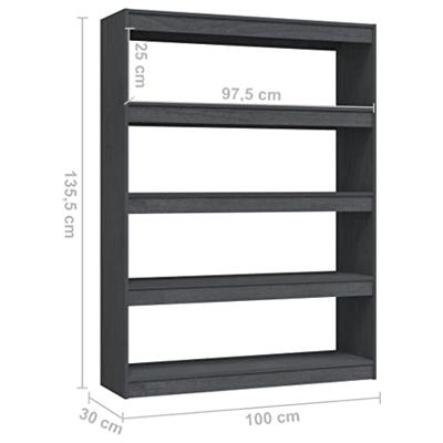 Boekenkast/kamerscherm 100x30x135,5 cm massief grenenhout grijs - thumbnail
