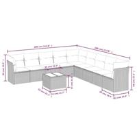 10-delige Loungeset met kussens poly rattan zwart - thumbnail