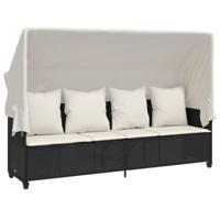 Ligbed met luifel en kussens poly rattan zwart - thumbnail