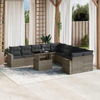 11-delige Loungeset met kussens poly rattan grijs - thumbnail