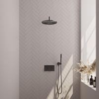 Brauer Gunmetal Edition Thermostatische Regendoucheset Inbouw - Hoofddouche 30 cm - Gebogen Wandarm - Met Drukknoppen - Handdouche Staaf - Doucheslang - Wandaansluitbocht - Gunmetal - thumbnail