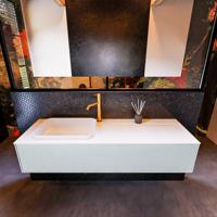 Badkamermeubelset Mondiaz Erin 150 cm met 1 Lade met RIDGE Wastafel Links Talc met 1 kraangat Greeploos Mat Clay - thumbnail