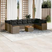 11-delige Loungeset met kussens poly rattan grijs - thumbnail