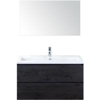 Vogue Badmeubelset 100 cm - Greeplijst in Kleur - Black Oak - Keramische Wastafel Wit 1 Kraangat met Spiegel - thumbnail
