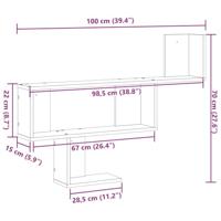 Wandschap 100x15x70 cm bewerkt hout zwart - thumbnail