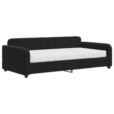 Slaapbank met matras 100x200 cm fluweel zwart - thumbnail