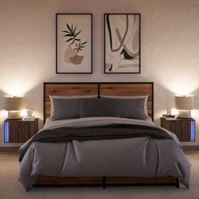 Nachtkastjes met LED's 2 st wandgemonteerd bruin eikenkleur