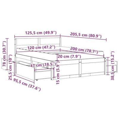 Bed met lades en matras massief grenenhout wit 120x200 cm