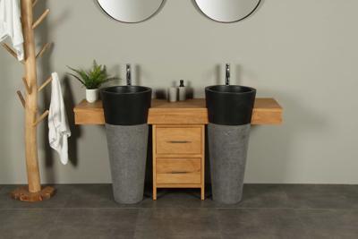 Badmöbel Tambora mit Terrazzo Waschsäulen Schwarz