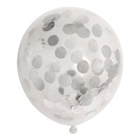 Globos Confetti ballonnen papieren confetti metallic zilve 30cm, 6st. - thumbnail