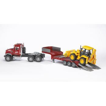 Bruder Mack Granite wagen + dieplader + JCB 4CX baggerlader - thumbnail