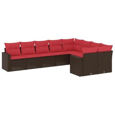 9-delige Loungeset met kussens poly rattan bruin
