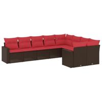 9-delige Loungeset met kussens poly rattan bruin - thumbnail