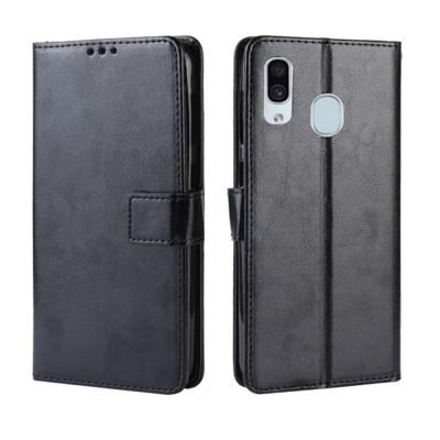 Retro Crazy Horse textuur horizontaal flip lederen Case voor Galaxy A20/A30, met houder & kaartsleuven & Foto Frame(Black)
