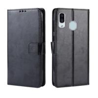 Retro Crazy Horse textuur horizontaal flip lederen Case voor Galaxy A20/A30, met houder & kaartsleuven & Foto Frame(Black) - thumbnail