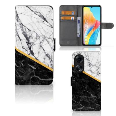 OPPO A98 5G | Bookcase | Marmer Wit Zwart - Origineel Cadeau Man