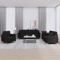 3-delige Loungeset met kussens stof zwart - thumbnail