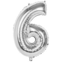 Folie ballon nummer '6' zilver 86cm - thumbnail