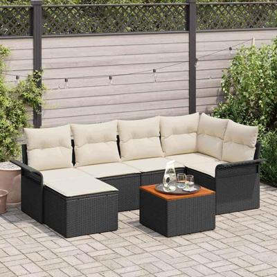 Tuinbankenset met kussen 7 pcs Zwart poly rattan