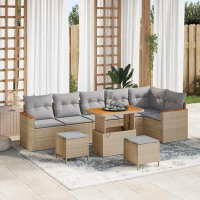 Tuinbankenset 9 pcs Beige poly rattan