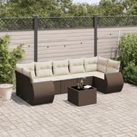 8-delige Loungeset met kussens poly rattan bruin - thumbnail