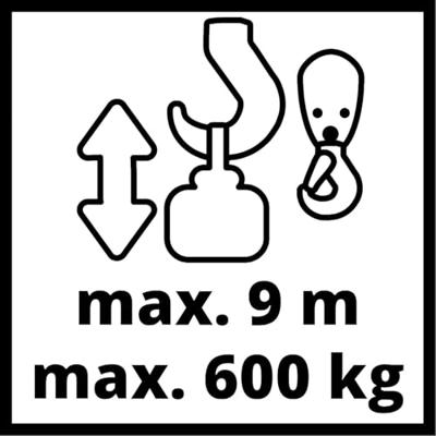 Einhell elektrische kabeltakel tc-eh 600 - 1050 w - 300 kg op 18 m - 600 kg op 9 m (met katrol) - noodstop - automatische rem - incl. katrol