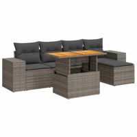 6-delige Loungeset met kussens poly rattan grijs - thumbnail
