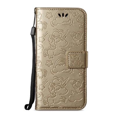Voor Galaxy A8 PLUS (2018) ingedrukt paard Cloud Print horizontale Flip lederen draagtas met houder & kaartsleuven & portemonnee & Lanyard(Gold)