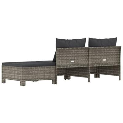 3-delige Loungeset met kussens poly rattan grijs 3-delige Loungeset met kussens poly rattan grijs