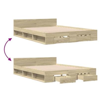 Bedframe met lades bewerkt hout sonoma eikenkleurig 140x190 cm