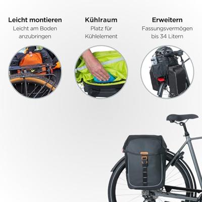 Basil miles tarpaulin mik - dubbele fietstas, zwart, waterdicht, 34 liter - thumbnail