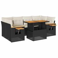 7-delige Loungeset met kussens poly rattan acacia zwart - thumbnail