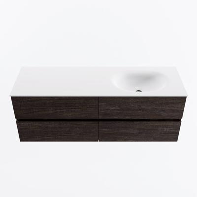 MONDIAZ VICA 140cm badmeubel onderkast Dark Brown 4 lades. Wastafel MOON rechts zonder kraangat, kleur Talc.