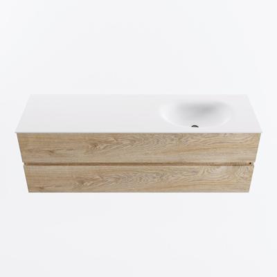 MONDIAZ VICA 150cm badmeubel onderkast Washed Oak 2 lades. Wastafel MOON rechts zonder kraangat, kleur Talc.