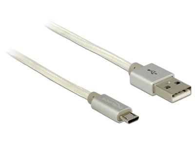 Delock Data- en laadkabel USB 2.0 Type-A stekker > USB 2.0 Micro-B stekker met textielmantel wit 25 cm Delock Data- en laadkabel USB 2.0 Type-A stekker > USB 2.0 Micro-B stekker met textielmantel wit 25 cm