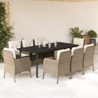 9-delige Tuinset met kussens poly rattan beige - thumbnail
