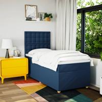 Boxspring met matras stof blauw 90x200 cm - thumbnail