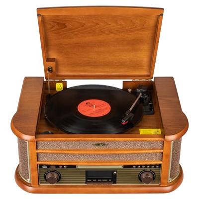 Reflexion HIF2002DAB Retro-stereoset DAB+, FM, CD, Cassette, Platenspeler, Bluetooth, USB Behuizing van echt hout, Opnamefunctie, Incl. afstandsbediening 2 x